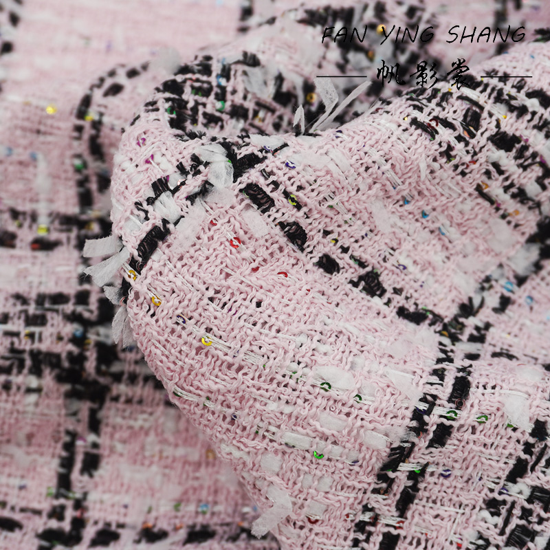 Sewing Tweed Fabric - Tecido Tweed Xadrez Grande Clássico Rosa