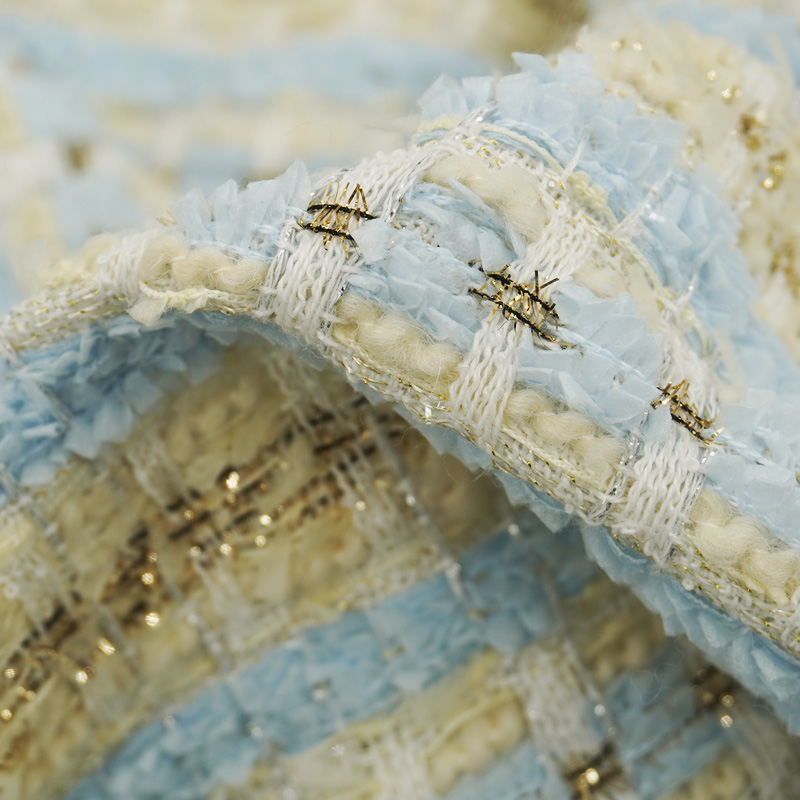 Sewing Tweed Fabric - Tecido Tweed Bouclé Xadrez Azul Claro