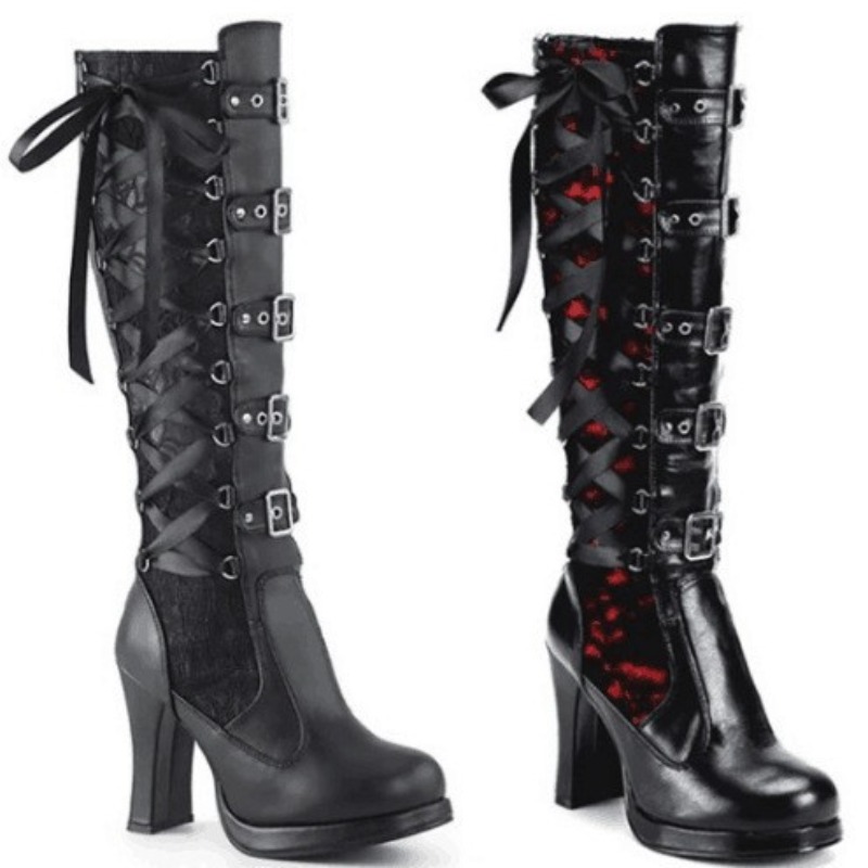 Sewing Cloth - Botas Femininas Estilo Punk Gótico de