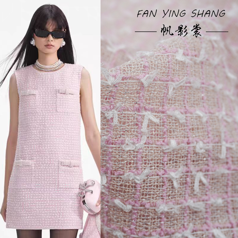 Tecido Tweed Xadrez Rosa e Bra - Sewing Tweed Fabric avaliação e preço